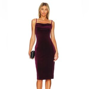 1. STATE BIAS VELVET MIDI SLIP DRESS